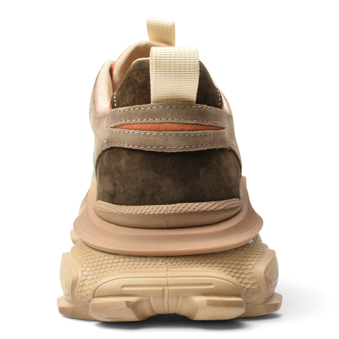ada-shoes.ro brown suede sneakers with a chunky platform sole, viewed from the back showing textured heel detail