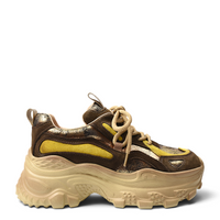 ada-shoes.ro Franco Gerardo brown suede sneakers with a chunky platform sole and metallic gold accents