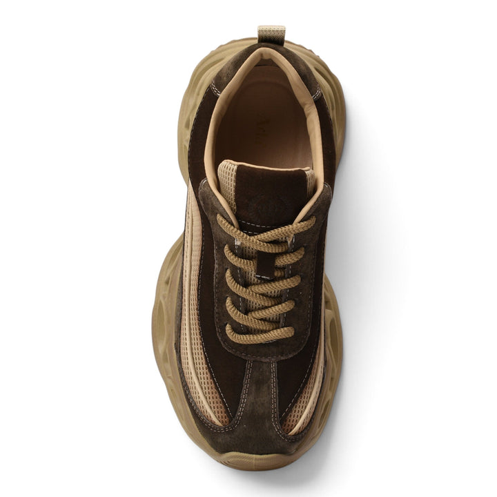 ada-shoes.ro brown suede sneakers with a thick 5cm platform sole and lace-up closure, top-down view.