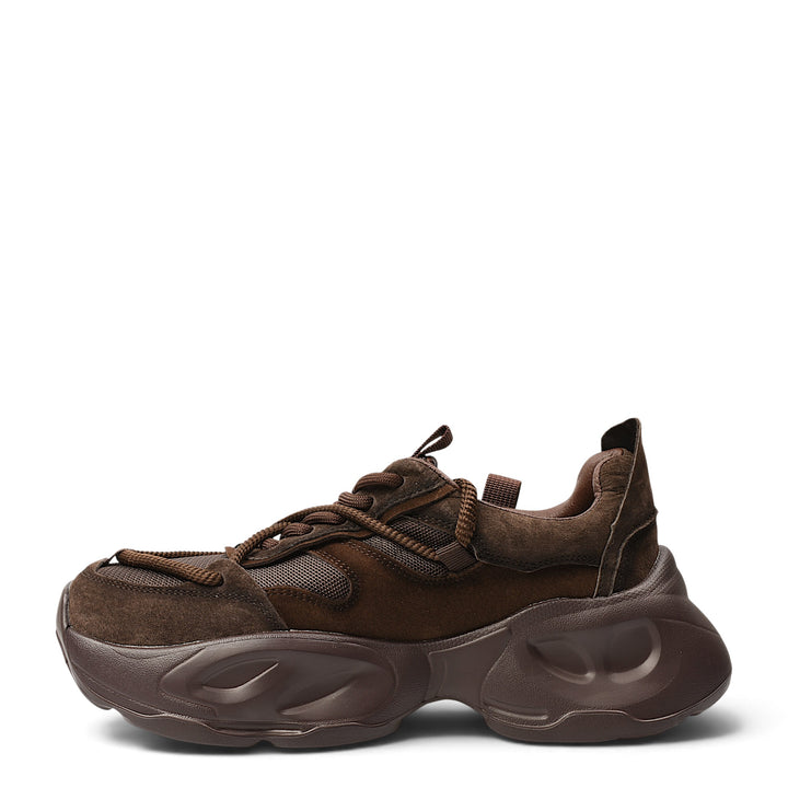 ada-shoes.ro Franco Gerardo brown suede and textile sneakers with a chunky platform sole and lace-up closure.