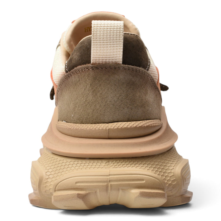 ada-shoes.ro brown suede sneakers with a chunky 5cm platform sole, rear view showing textured heel and pull tab