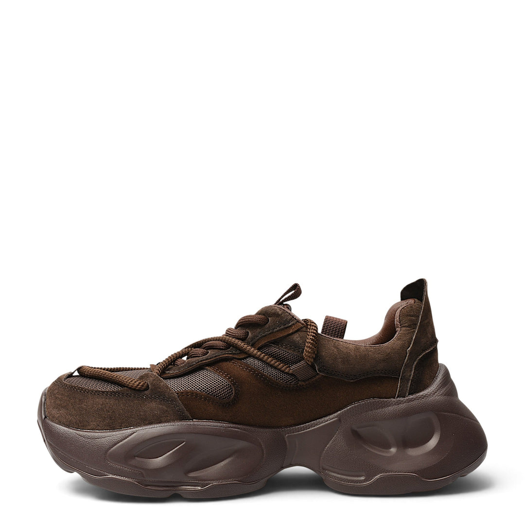 ada-shoes.ro Franco Gerardo brown suede and textile sneakers with a chunky platform sole and lace-up closure.