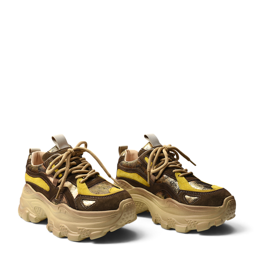 ada-shoes.ro Franco Gerardo brown and yellow suede platform sneakers with lace-up closure and chunky sole