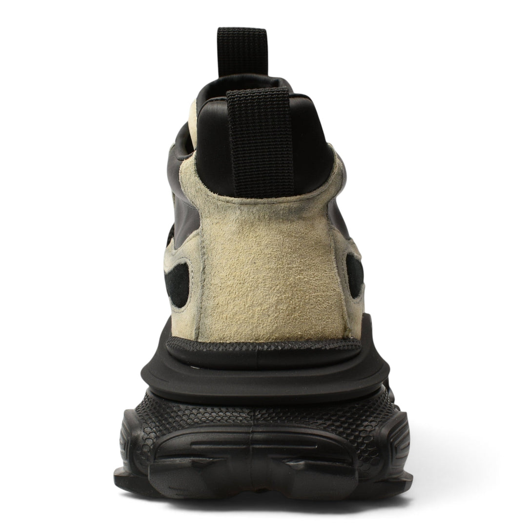 Back view of ada-shoes.ro Y5797-N chunky sneakers in black and beige suede with a thick textured rubber sole