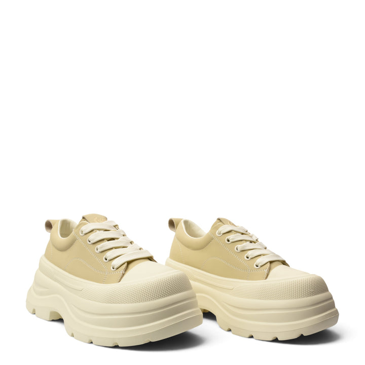 ada-shoes.ro cream leather casual sneakers with thick platform soles and lace-up closure for women