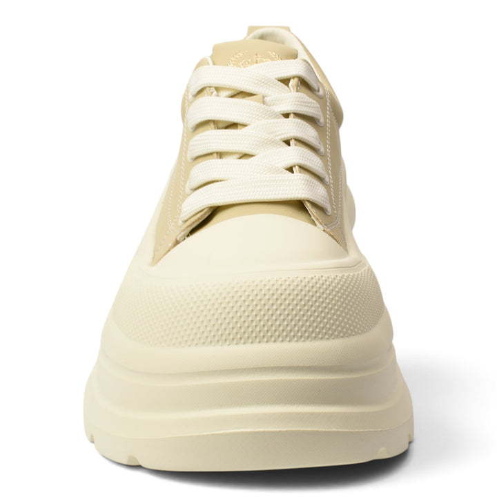 ada-shoes.ro cream leather casual sneakers with thick platform sole and lace-up closure for women