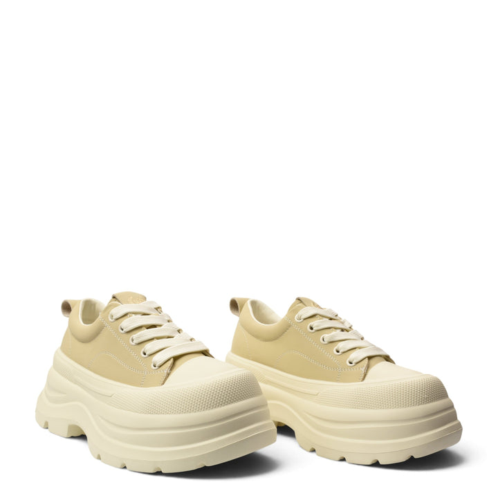 ada-shoes.ro cream leather casual sneakers with thick platform soles and lace-up closure for women