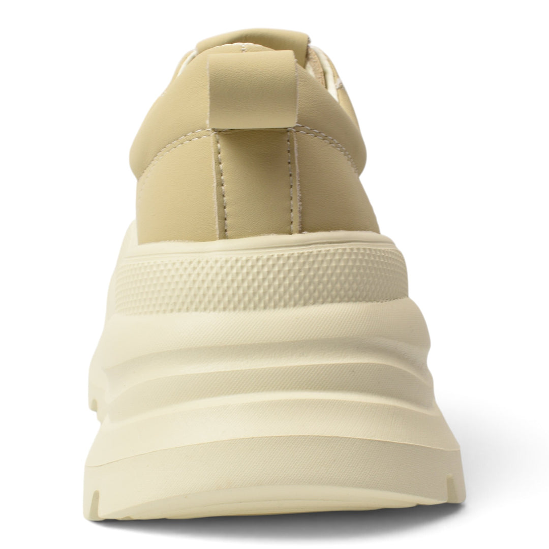 ada-shoes.ro cream leather casual sneakers with a thick 5cm flexible sole, back view showing stitched construction.