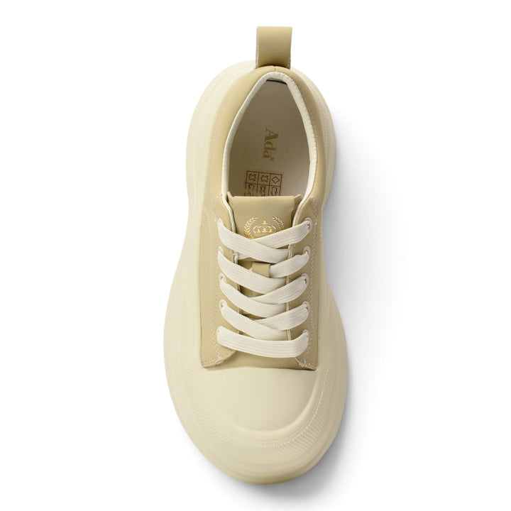 ada-shoes.ro cream leather casual sneakers with thick flexible sole, lace-up closure, and gold crown logo detail