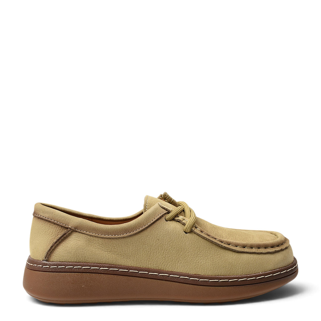 ada-shoes.ro cream suede casual shoes with lace-up closure and flexible brown sole for daily wear