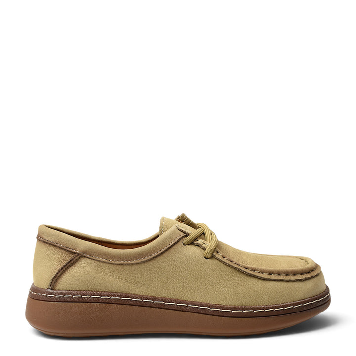 ada-shoes.ro cream suede casual shoes with lace-up closure and flexible brown sole for daily wear