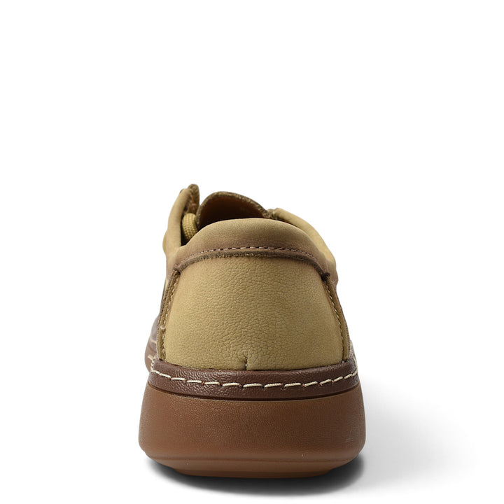 ada-shoes.ro cream suede casual shoes with brown sole, rear view showing stitching detail and flexible design