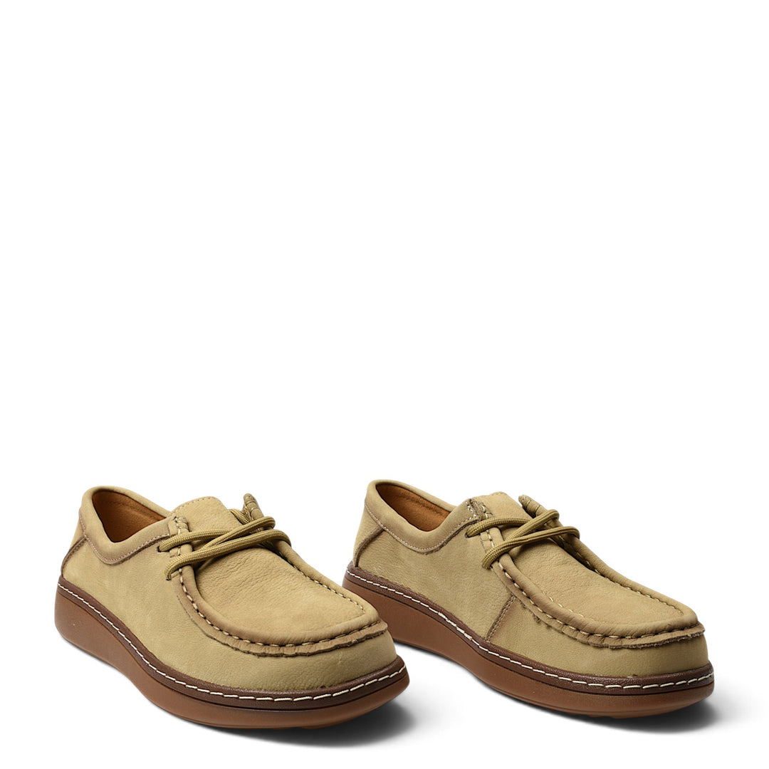 ada-shoes.ro Formazione 898 cream suede casual shoes with lace-up closure and flexible brown soles