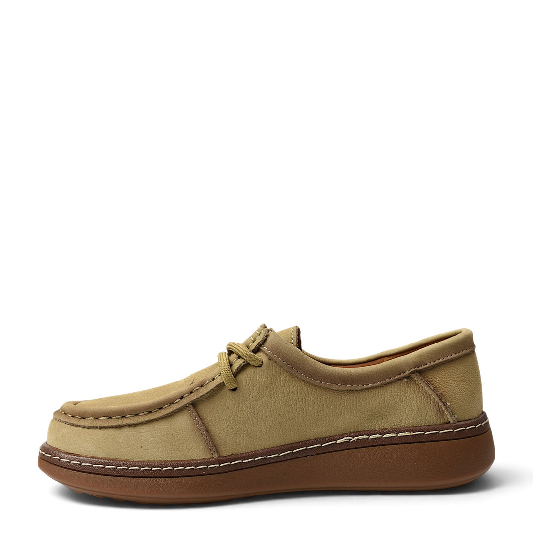 ada-shoes.ro cream suede casual shoes with lace-up closure and flexible brown sole for women
