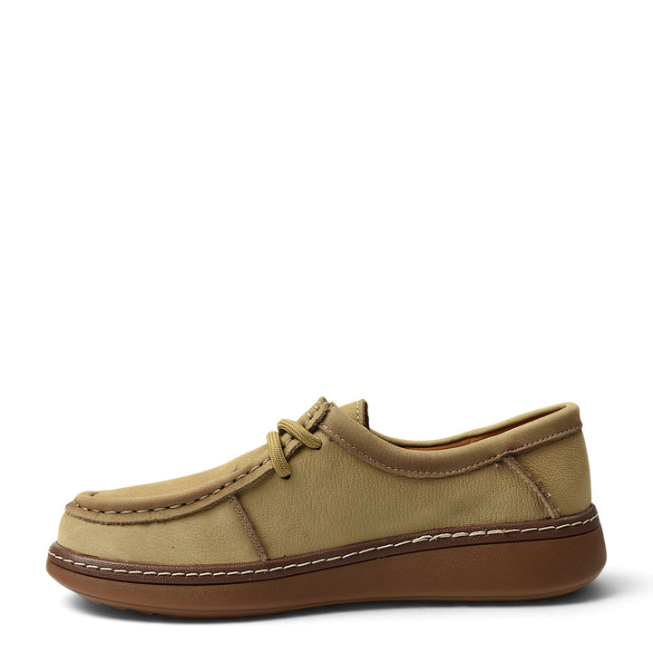 ada-shoes.ro cream suede casual shoes with lace-up closure and flexible brown sole for women