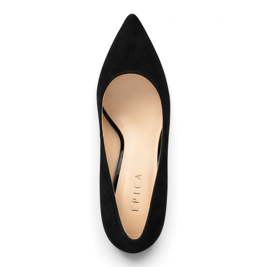 ada-shoes.ro Epica black nubuck leather pointed-toe pumps with an 8cm heel for elegant office or evening wear.