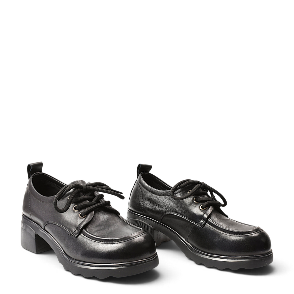 ada-shoes.ro Formazione black leather casual shoes with lace-up closure and 4.5 cm flexible platform sole