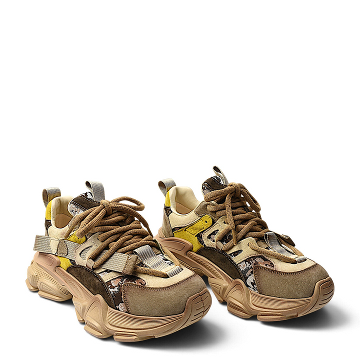 ada-shoes.ro Franco Gerardo beige leather chunky sneakers with lace-up closure and textured panels