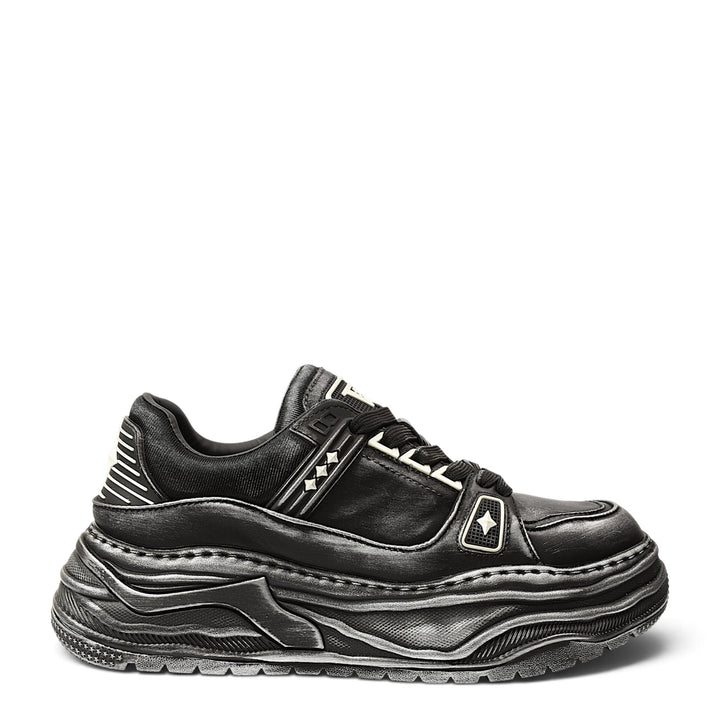 ada-shoes.ro Franco Gerardo black leather sneakers with a thick 5cm platform sole and lace-up closure.