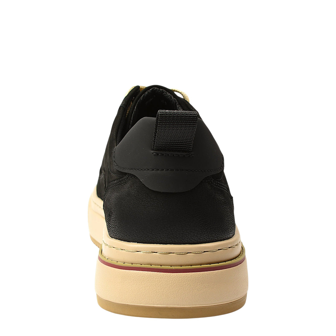 ada-shoes.ro Franco Gerardo black leather sneakers with a beige platform sole, rear view showing heel detail