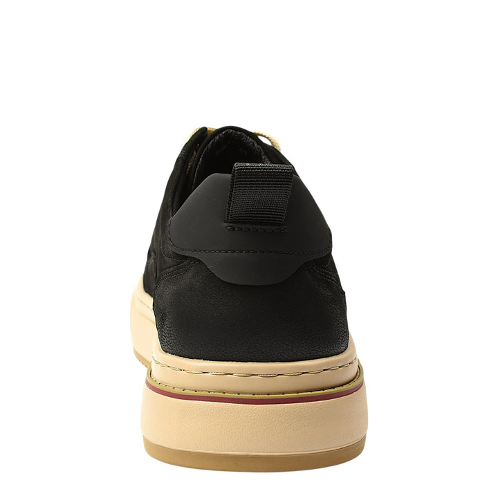 ada-shoes.ro Franco Gerardo black leather sneakers with a beige platform sole, rear view showing heel detail