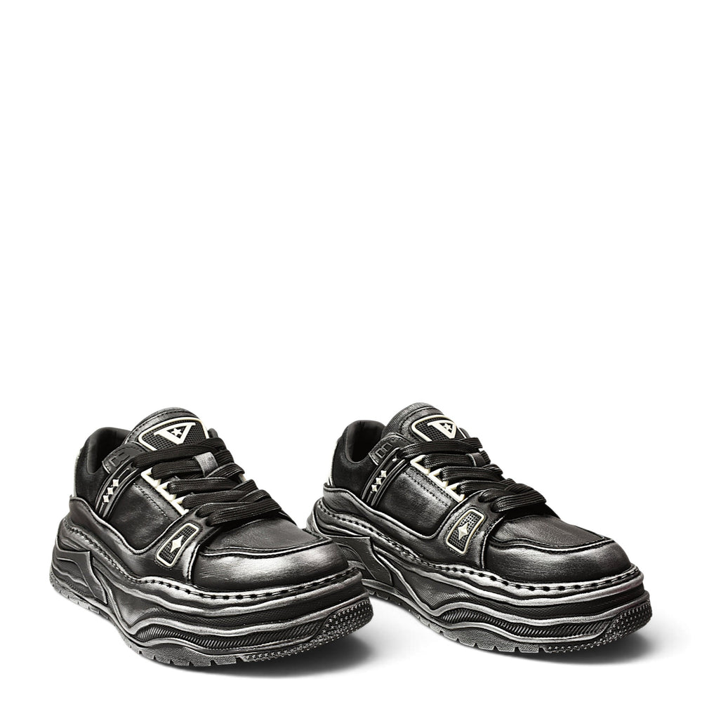 ada-shoes.ro Franco Gerardo black leather sneakers with a thick, flexible 5cm platform sole and lace-up closure.