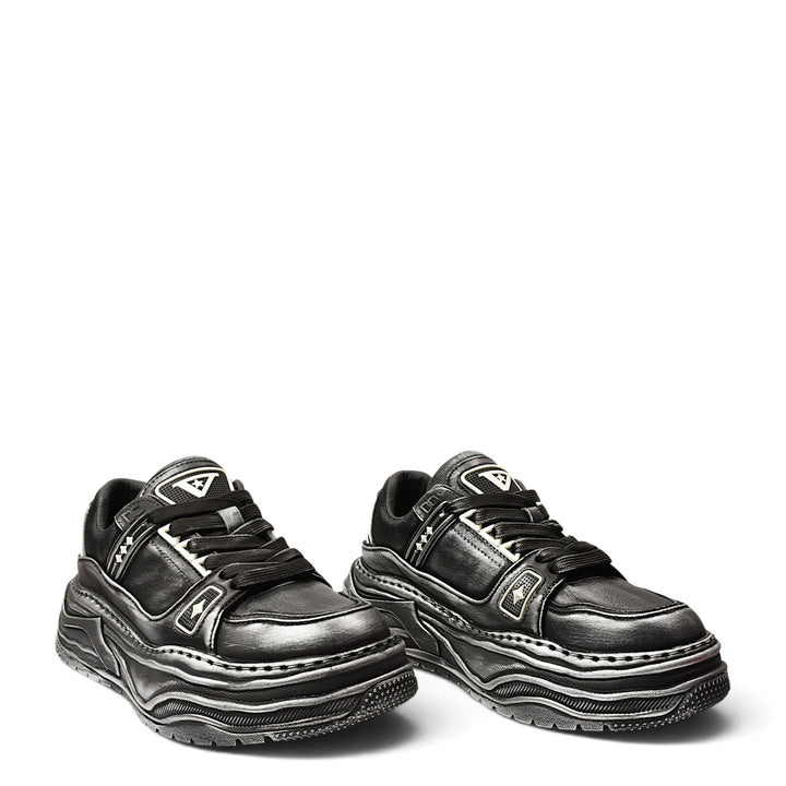 ada-shoes.ro Franco Gerardo black leather sneakers with a thick, flexible 5cm platform sole and lace-up closure.