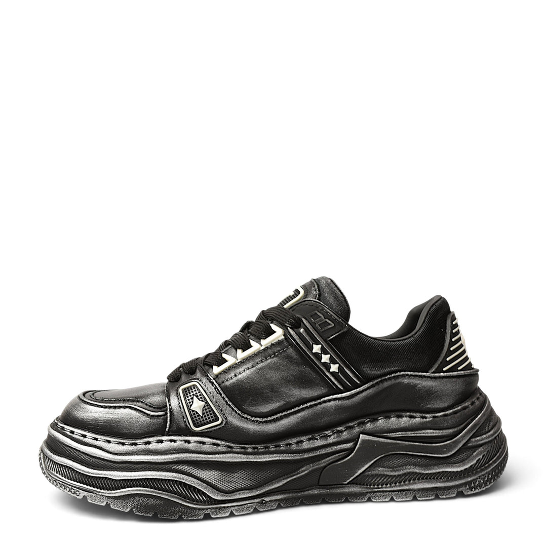 ada-shoes.ro Franco Gerardo black leather sneakers with a chunky 5cm platform sole and lace-up closure
