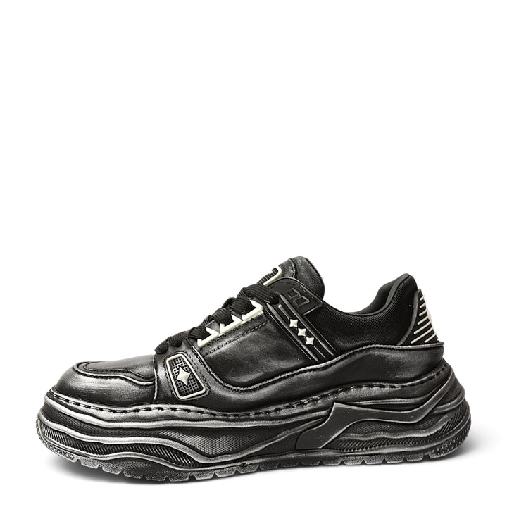 ada-shoes.ro Franco Gerardo black leather sneakers with a chunky 5cm platform sole and lace-up closure