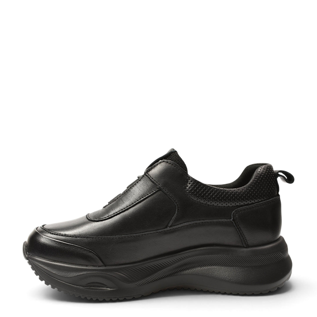 ada-shoes.ro Franco Gerardo black leather and textile sneakers with a flexible platform sole and elastic inserts.