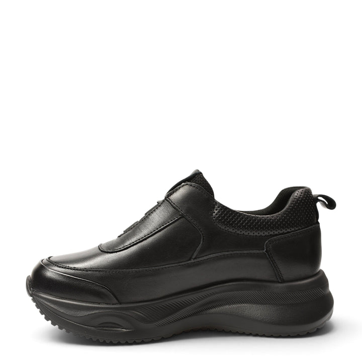 ada-shoes.ro Franco Gerardo black leather and textile sneakers with a flexible platform sole and elastic inserts.