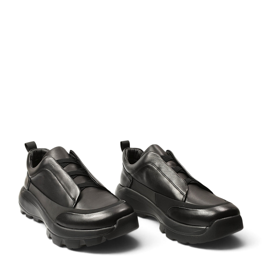 ada-shoes.ro Franco Gerardo black leather sneakers with elastic inserts and a thick, flexible 4cm sole.
