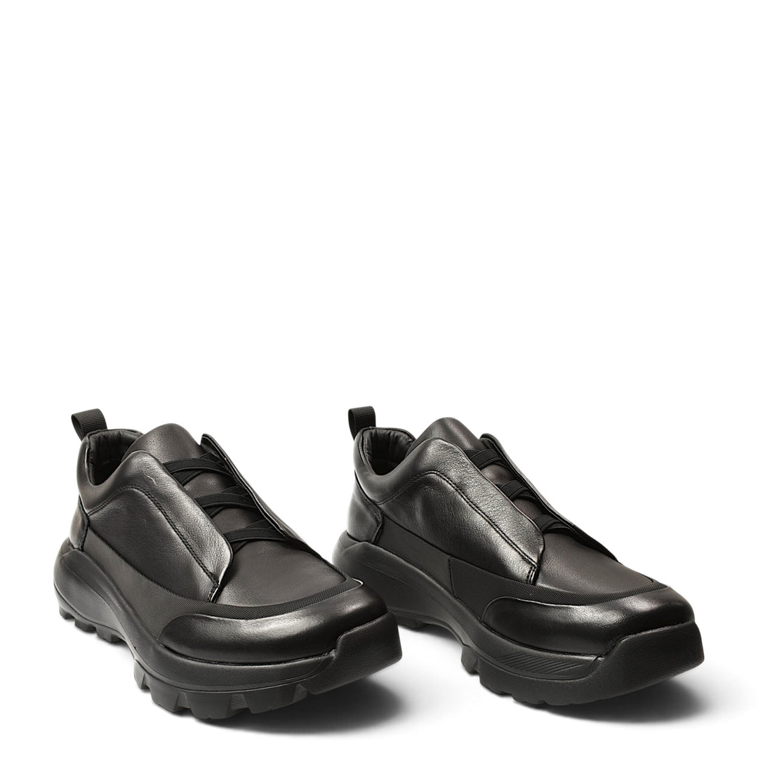 ada-shoes.ro Franco Gerardo black leather sneakers with elastic inserts and a thick, flexible 4cm sole.