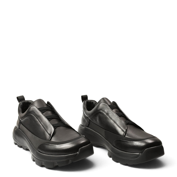 ada-shoes.ro Franco Gerardo black leather sneakers with elastic inserts and a thick, flexible 4cm sole.