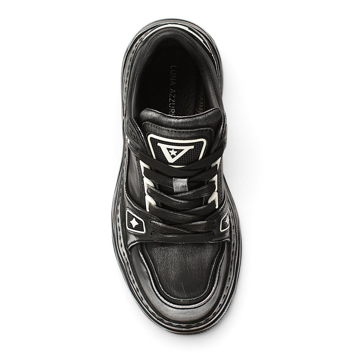 ada-shoes.ro Franco Gerardo black leather sneakers with lace-up closure and thick flexible sole, top view