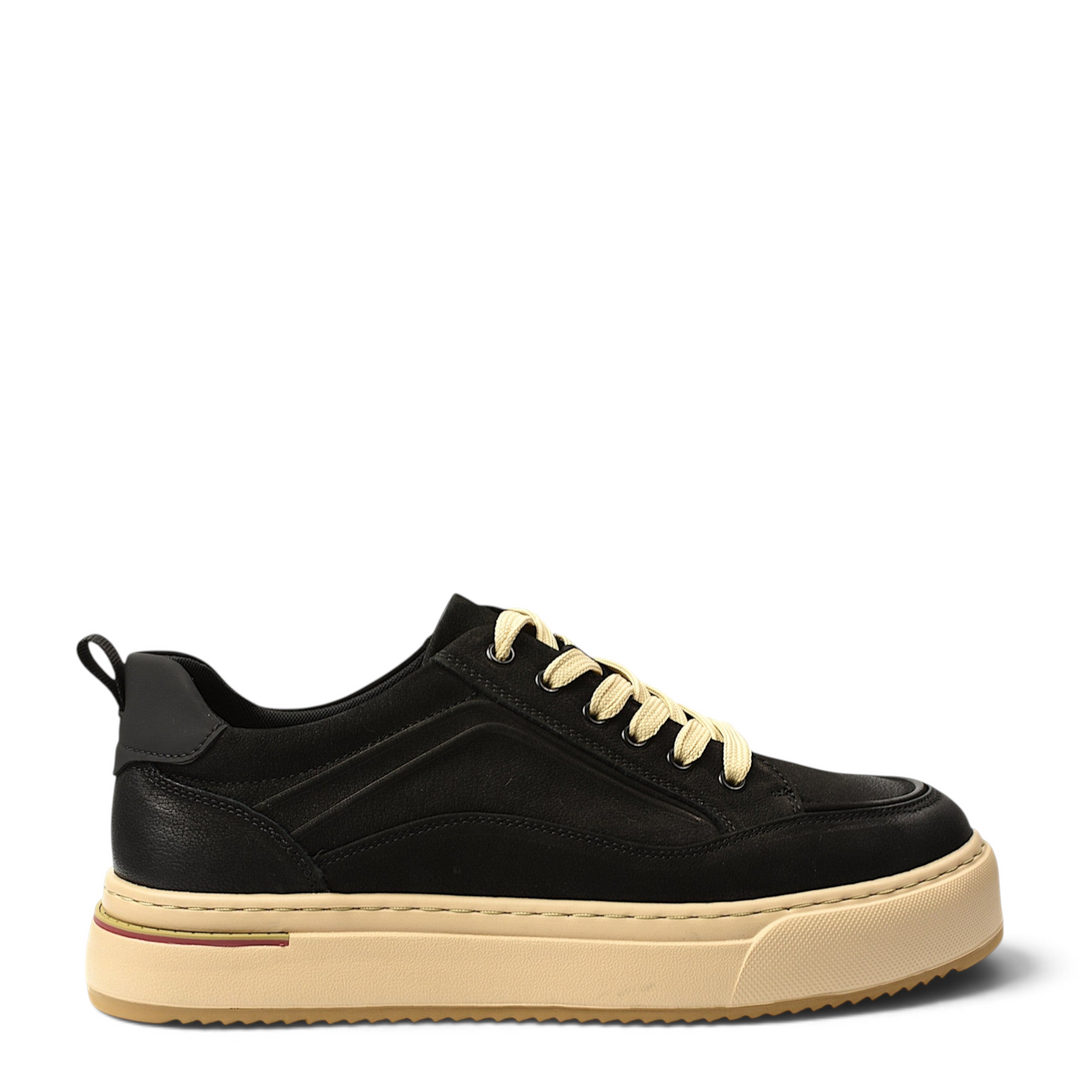 ada-shoes.ro Franco Gerardo black leather sneakers with beige platform sole and lace-up closure for men