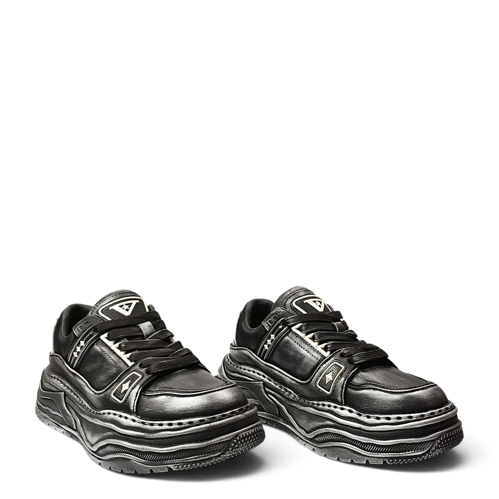 ada-shoes.ro Franco Gerardo black leather sneakers with a thick, flexible 5cm platform sole and lace-up closure.