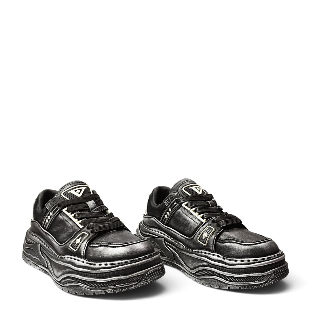 ada-shoes.ro Franco Gerardo black leather sneakers with a thick, flexible 5cm platform sole and lace-up closure.