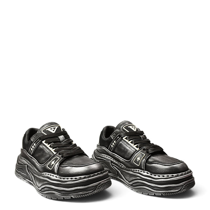 ada-shoes.ro Franco Gerardo black leather sneakers with a thick, flexible 5cm platform sole and lace-up closure.