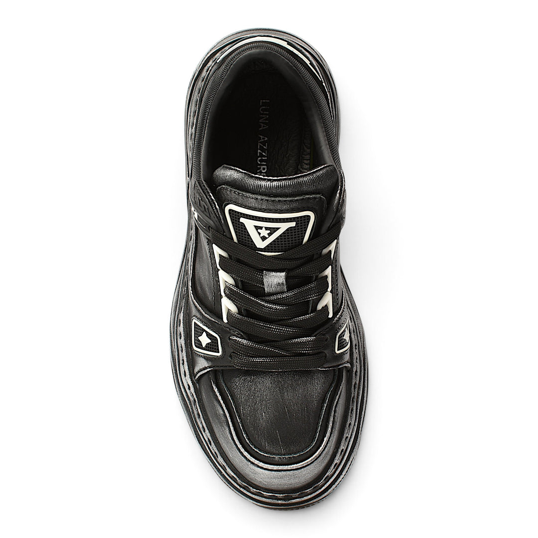 ada-shoes.ro Franco Gerardo black leather sneakers with lace-up closure and thick flexible sole, top view