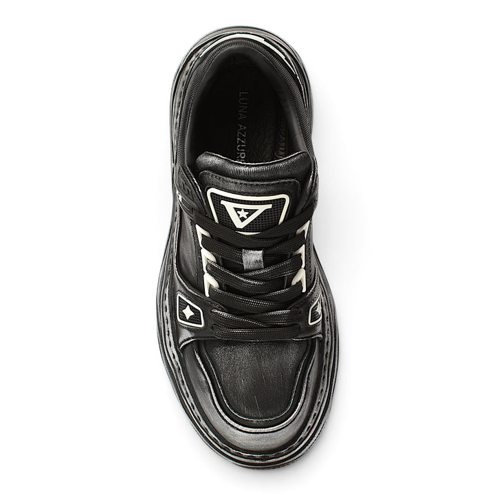 ada-shoes.ro Franco Gerardo black leather sneakers with lace-up closure and thick flexible sole, top view