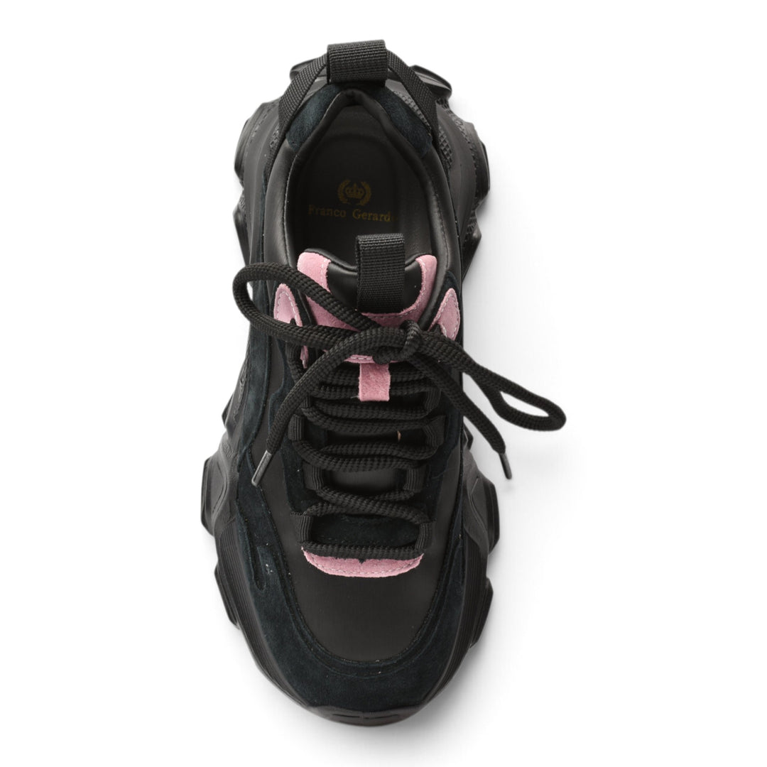 ada-shoes.ro Franco Gerardo black suede sneakers with pink accents and lace-up closure viewed from above