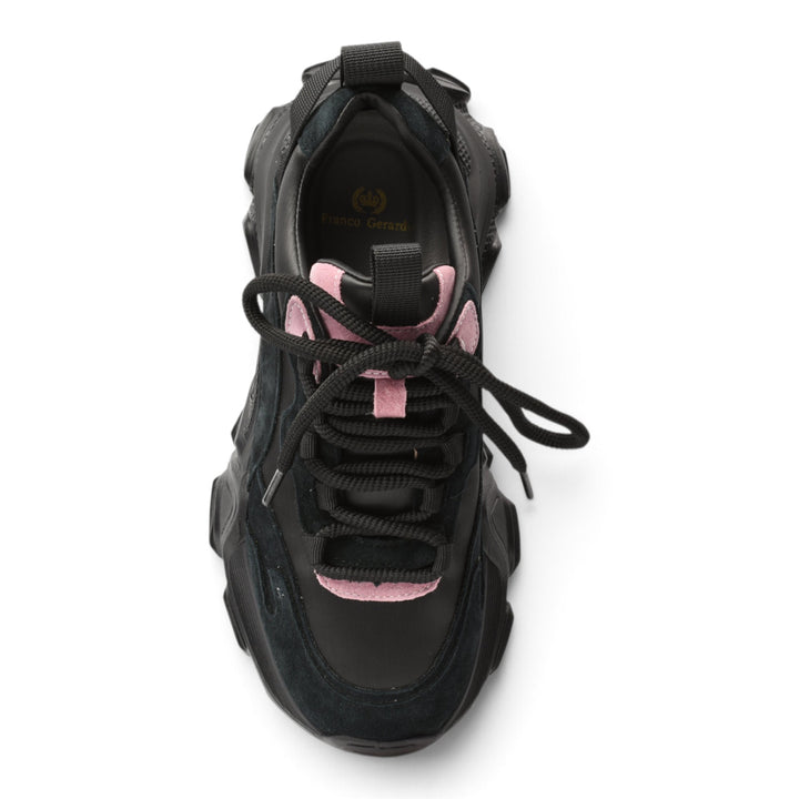 ada-shoes.ro Franco Gerardo black suede sneakers with pink accents and lace-up closure viewed from above
