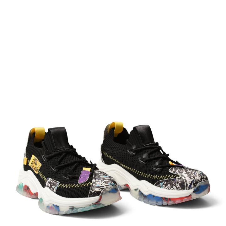 ada-shoes.ro Franco Gerardo black textile sneakers with chunky platform sole and colorful abstract accents