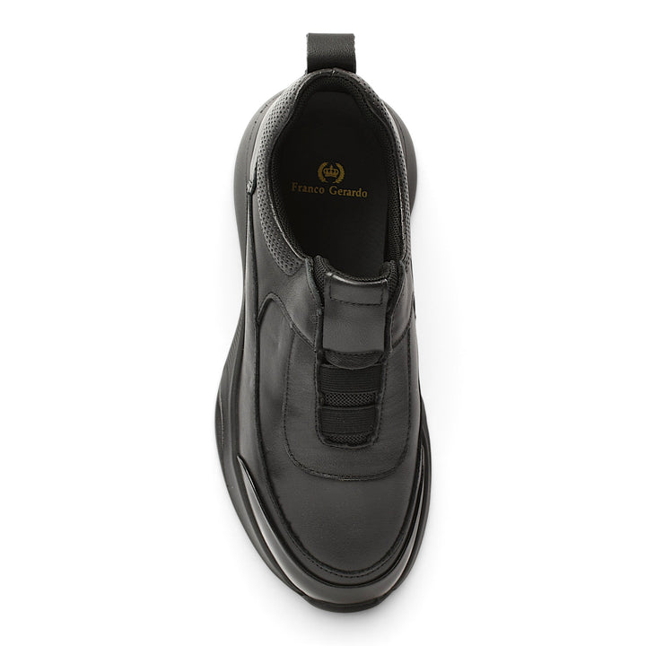 ada-shoes.ro Franco Gerardo black leather and textile sneakers with elastic inserts and a flexible sole, top view.