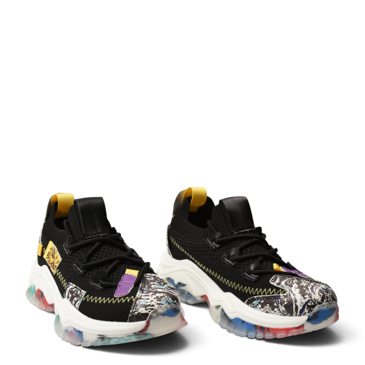 ada-shoes.ro Franco Gerardo black textile sneakers with chunky multi-colored patterned sole and lace-up closure