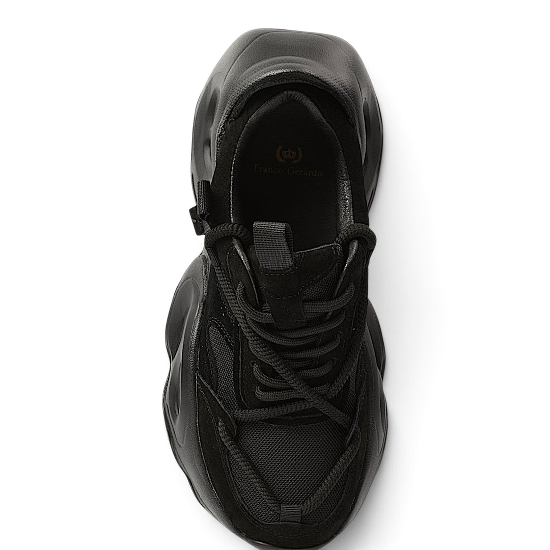 ada-shoes.ro Franco Gerardo 2586-N black sneakers featuring a suede and textile upper with a chunky platform sole.