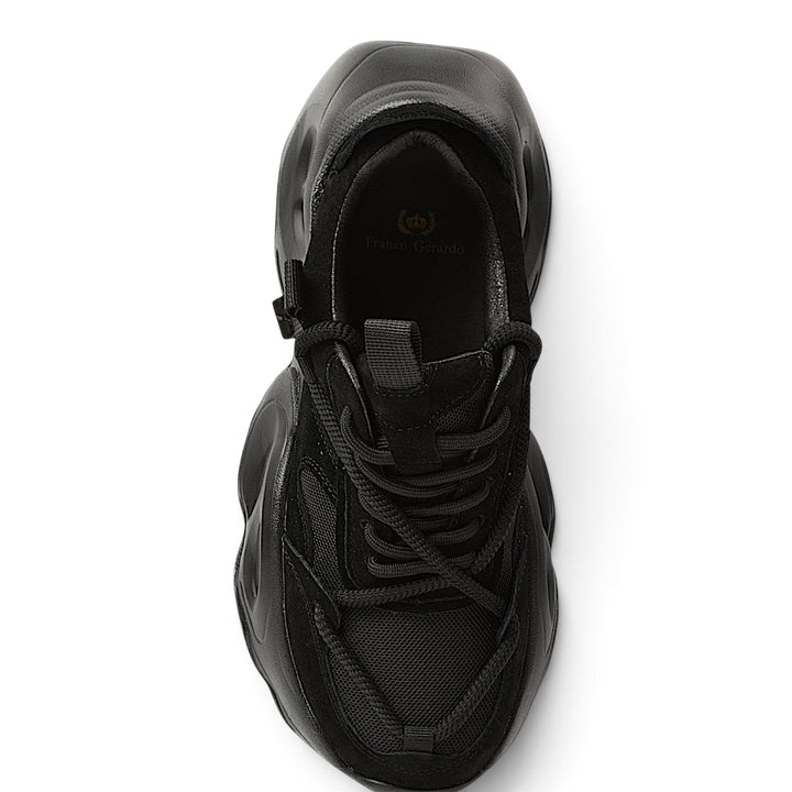 ada-shoes.ro Franco Gerardo 2586-N black sneakers featuring a suede and textile upper with a chunky platform sole.