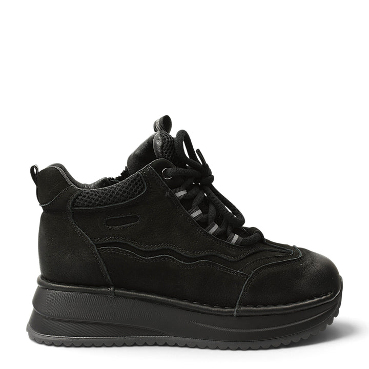 ada-shoes.ro Franco Gerardo black suede casual boots with platform sole, lace-up and zipper closure