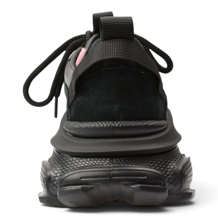 ada-shoes.ro Franco Gerardo black suede sneakers featuring a chunky textured sole and rear pull tab, back view.